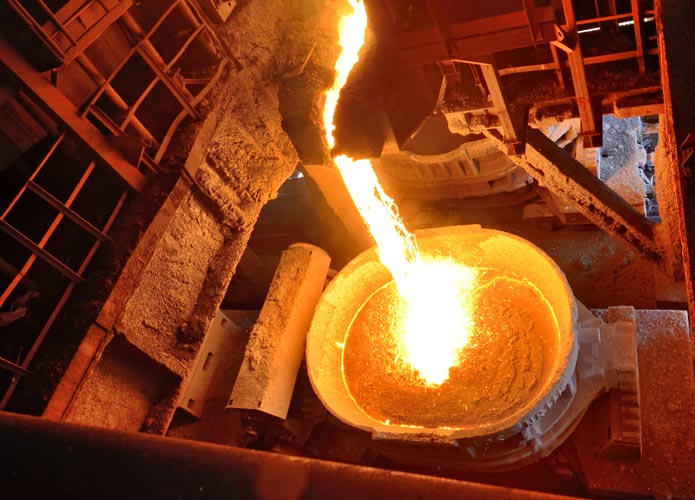 molten steel in a hot and humid environment
